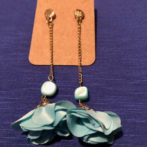 Blue Flower and Gold Chain Earrings